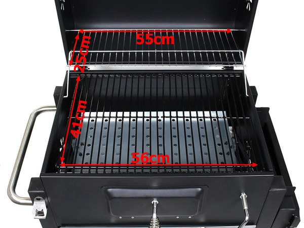 Grill węglowy ogrodowy dwa ruszty termometr pokrywa półka popielnik duży