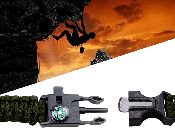 Bransoletka survival opaska 5w1 kompas krzesiwo linka nóż linka paracord