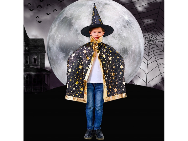Strój przebranie kostium czarodziej czarodzieja halloween peleryna kapelusz
