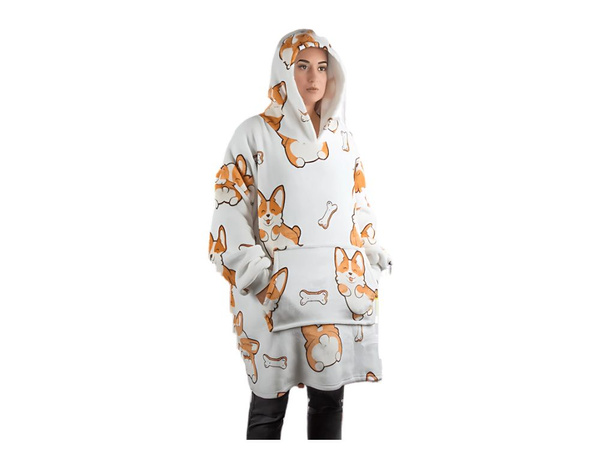 Ciepła bluza piesek koc oversize xxl 2w1 gruba futrzak miękka z kapturem