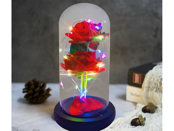 Wieczna róża w szkle świecąca led rgb prezent na okazję dla kobiet czerwona