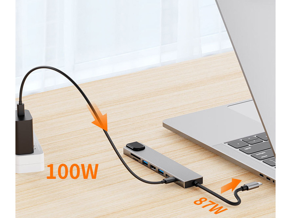 Hub adapter 8w1 przejściówka 2x usb-c thunderbolt 3 2xusb hdmi sd rj45