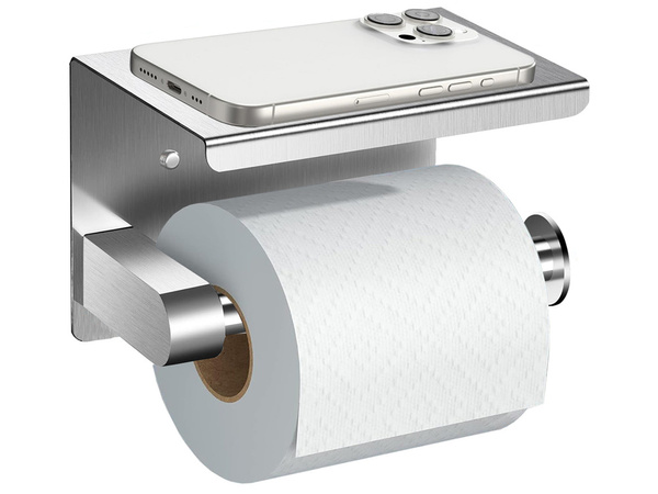 UCHWYT WIESZAK NA PAPIER TOALETOWY Z PÓŁKĄ NA TELEFON DO ŁAZIENKI WC STAL