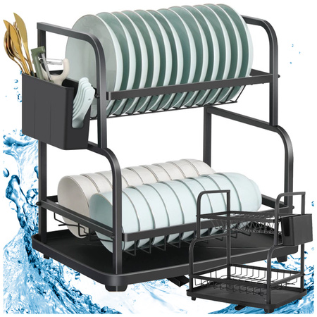 Suszarka do naczyń talerzy sztućców kubków dwupoziomowa ociekacz z tacką