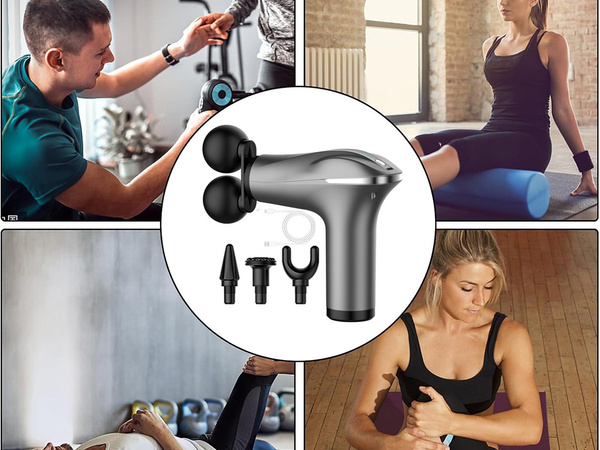 Pistolet do masażu pleców ciała nóg masażer mocny massage gun 4 końcówki