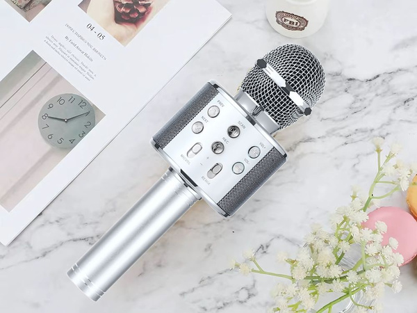Mikrofon bezprzewodowy bluetooth głośnik karaoke okrągły z etui różne tryby