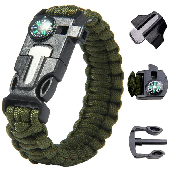 Bransoletka survival opaska 5w1 kompas krzesiwo linka nóż linka paracord