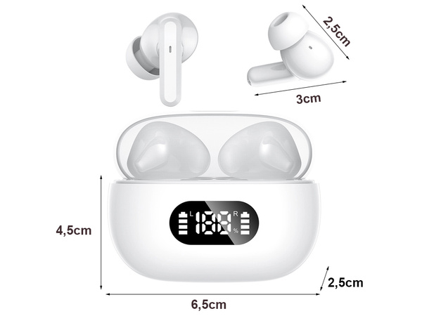 SŁUCHAWKI DOUSZNE BLUETOOTH BEZPRZEWODOWE Z ETUI ŁADUJĄCYM LED I MIKROFONEM