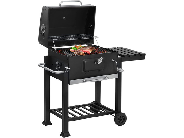 Grill węglowy ogrodowy dwa ruszty termometr pokrywa półka popielnik duży