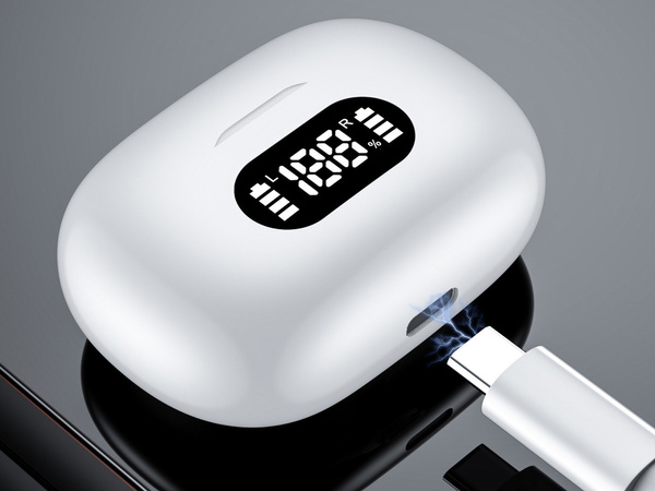 SŁUCHAWKI DOUSZNE BLUETOOTH BEZPRZEWODOWE Z ETUI ŁADUJĄCYM LED I MIKROFONEM