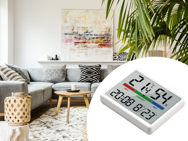 STACJA POGODY TERMOMETR HIGROMETR LCD ZEGAR DATA WILGOTNOŚĆ TEMPERATURA