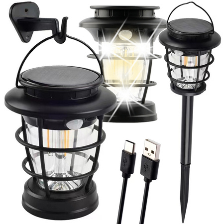 Lampa solarna kempingowa latarnia ogrodowa led usb czujnik ruchu zmierzchu