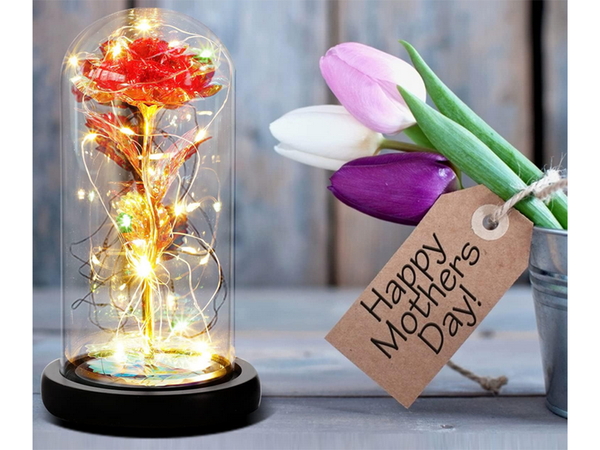 Wieczna róża w szkle prezent led rgb świecąca czerwona szklana na okazję