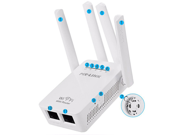 Mocny wzmacniacz sygnału wifi repeater 300mb/s wps