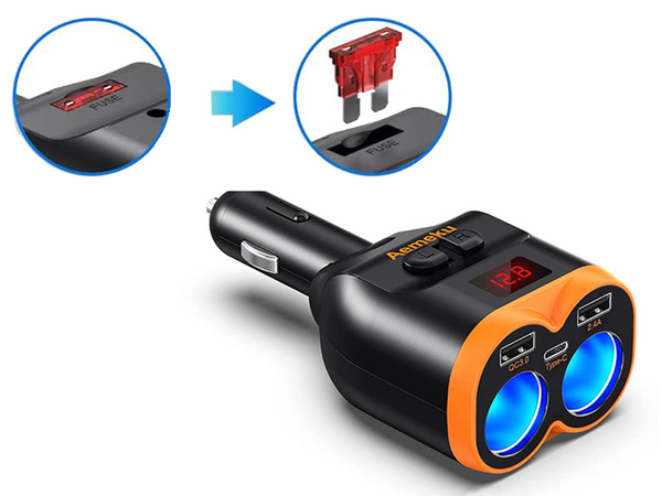 Rozdzielacz gniazda zapalniczki 12-24v 2xusb-a 1xusb-c qc 3.0 80w ładowarka