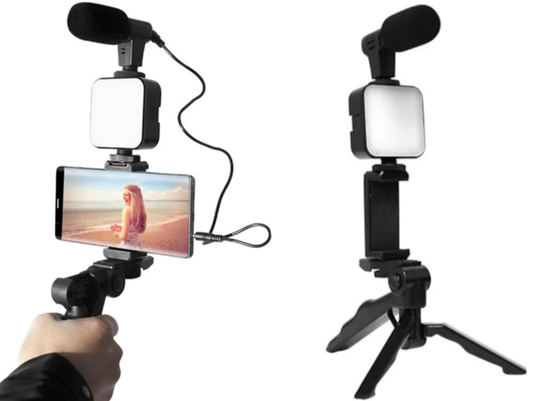 Zestaw do vlogowania statyw mikrofon do telefonu uchwyt nagrywanie filmów