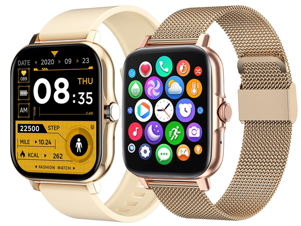 Smartwatch zegarek damski męski gumowy pasek sport bluetooth rozmowy złoty