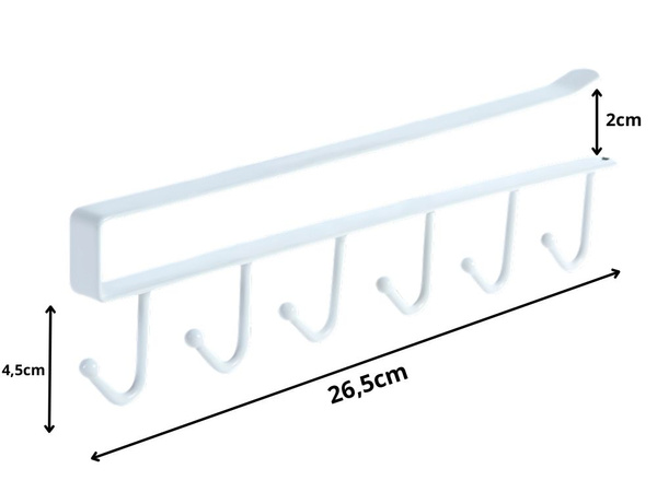 Wieszak kuchenny podwieszany biały metalowy 6 haków na przybory haczyki
