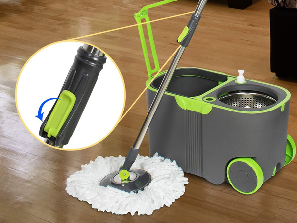 Mop obrotowy rotacyjny 360 turbo wiadro zestaw 2x nakładki mikrofibra