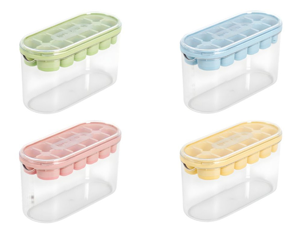 Forma do kostek lodu z pojemnikiem i pokrywką silikonowa kostkarka foremka