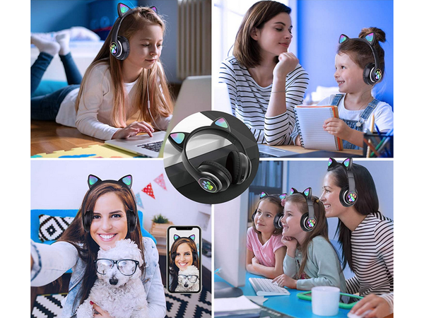 Słuchawki bezprzewodowe bluetooth radio fm mp3 kocie uszy podświetlenie led