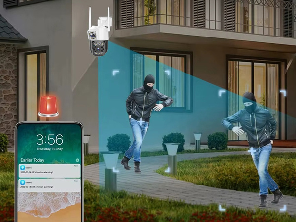 Kamera z dwoma obiektywami wifi zewnętrzna obrotowa detektor ruchu ip 4g
