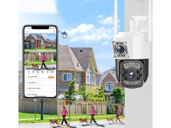 Kamera z dwoma obiektywami wifi zewnętrzna obrotowa detektor ruchu ip 4g