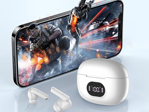 SŁUCHAWKI DOUSZNE BLUETOOTH BEZPRZEWODOWE Z ETUI ŁADUJĄCYM LED I MIKROFONEM