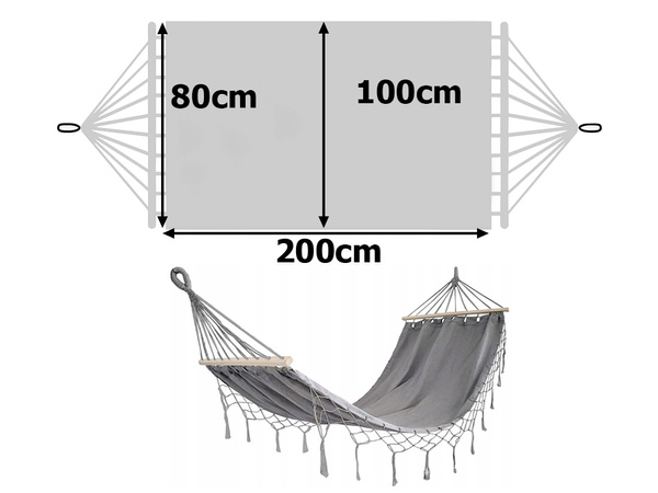 Hamak ogrodowy turystyczny szary frędzle huśtawka boho torba 200 x 100cm