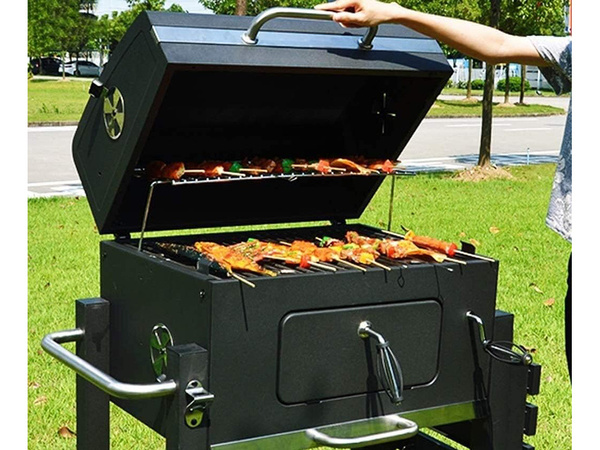 Grill węglowy ogrodowy dwa ruszty termometr pokrywa półka popielnik duży