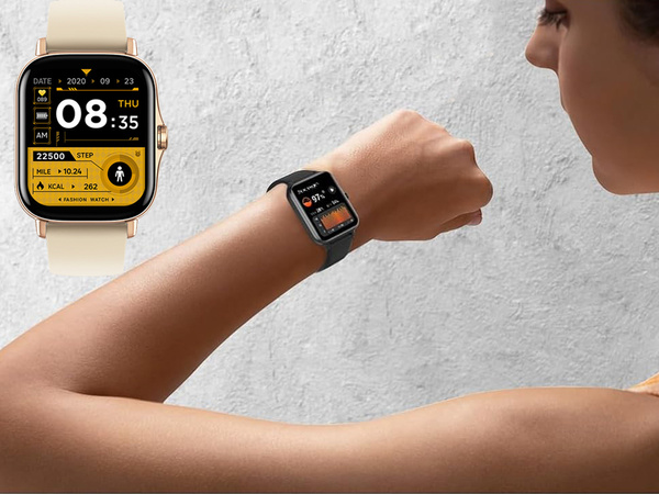 Smartwatch zegarek damski męski gumowy pasek sport bluetooth rozmowy złoty