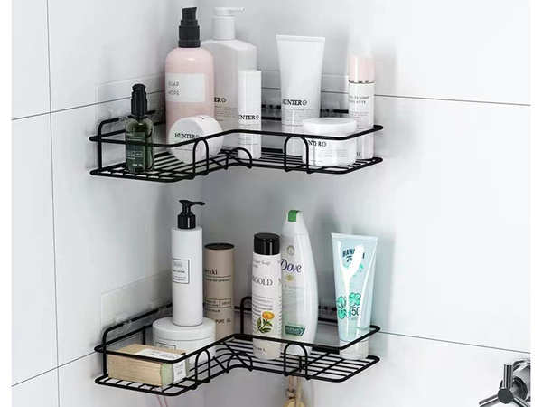 Półka łazienkowa do łazenki pod prysznic narożna loft wisząca haczyk czarna