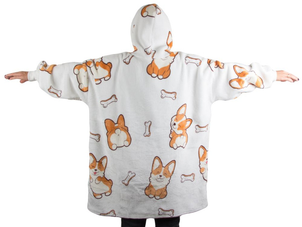 Ciepła bluza piesek koc oversize xxl 2w1 gruba futrzak miękka z kapturem