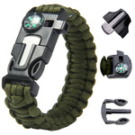 Bransoletka survival opaska 5w1 kompas krzesiwo linka nóż linka paracord