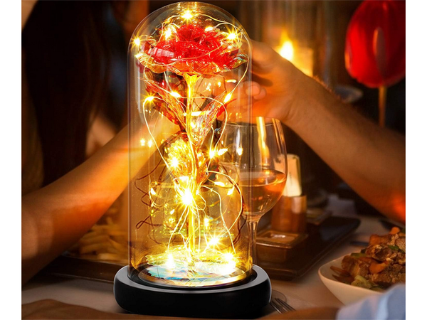 Wieczna róża w szkle prezent led rgb świecąca czerwona szklana na okazję