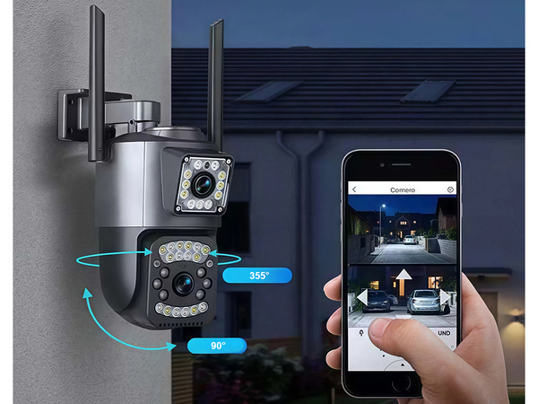 Kamera z dwoma obiektywami wifi zewnętrzna obrotowa wifi detektor ruchu ip