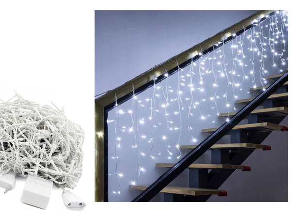 Kurtyna świetlna 300 led biała zimna 10m łączona lampki choinkowe girlanda