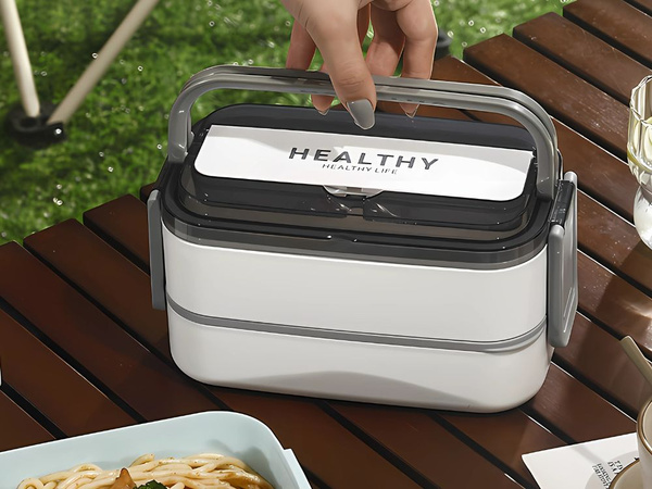Śniadaniówka z przegródkami piętrowy pojemnik xxl sztućce lunchbox 1400ml