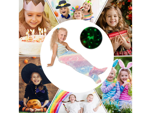 Ogon syreny koc kocyk śpiworek ciepły świecący dla dziewczynki miękki konik