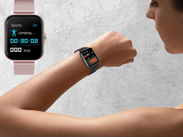 Smartwatch zegarek damski męski gumowy pasek sport bluetooth rozmowy różowy