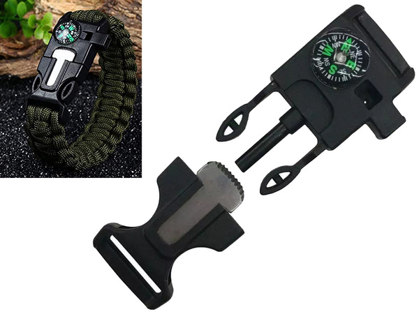 Bransoletka survival opaska 5w1 kompas krzesiwo linka nóż linka paracord