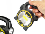 Mocna lampa latarka warsztatowa led cob z uchwytem halogen na baterie