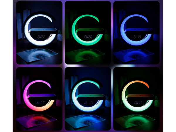 Lampka led rgb gamingowa ładowarka indukcyjna głośnik budzik radio zegar