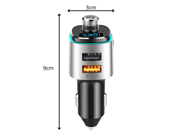 Transmiter bluetooth fm ładowarka samochodowa szybka 2x usb podświetlenie