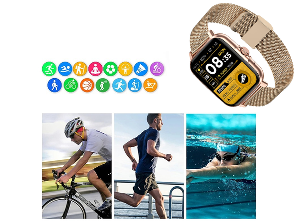 Smartwatch zegarek damski męski gumowy pasek sport bluetooth rozmowy złoty