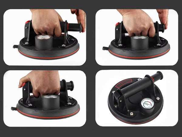 Przyssawka próżnowa uchwyt do płytek glazury szyb z manometrem pompką 200kg