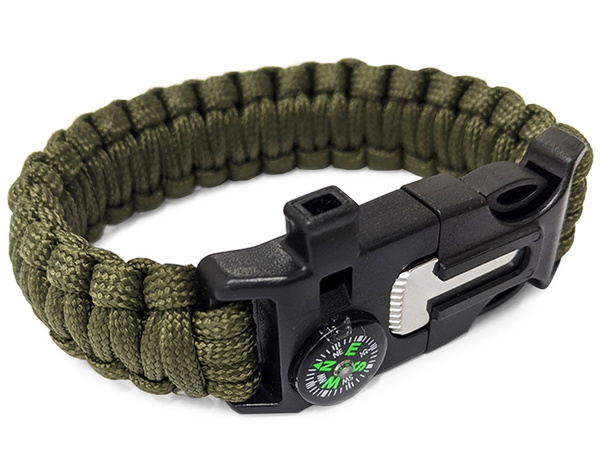 Bransoletka survival opaska 5w1 kompas krzesiwo linka nóż linka paracord