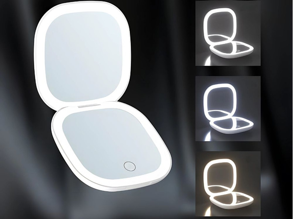 Lusterko do makijażu z podświetleniem led składane x5 do torebki podróżne