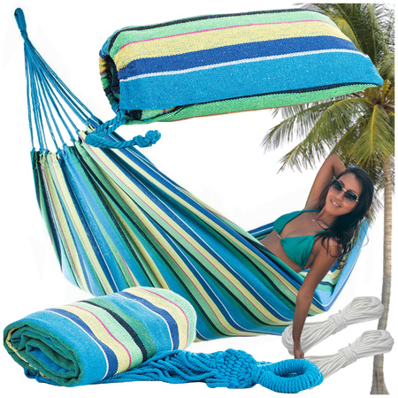 Hamak w paski ogrodowy kolorowy jednoosobowy 200x80 pokrowiec etui