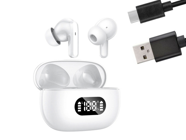 SŁUCHAWKI DOUSZNE BLUETOOTH BEZPRZEWODOWE Z ETUI ŁADUJĄCYM LED I MIKROFONEM